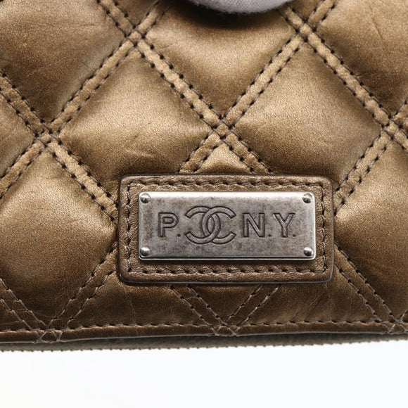 CHANEL Bicolore Lange Portemonnee Leer Goud CC Auth LNZ276V