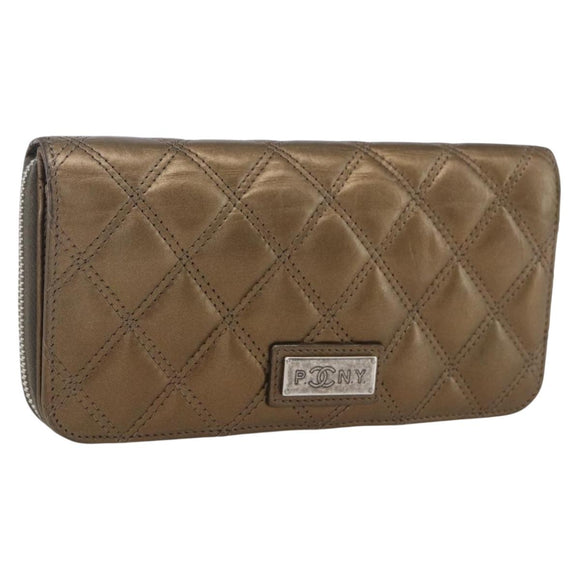 CHANEL Bicolore Lange Portemonnee Leer Goud CC Auth LNZ276V