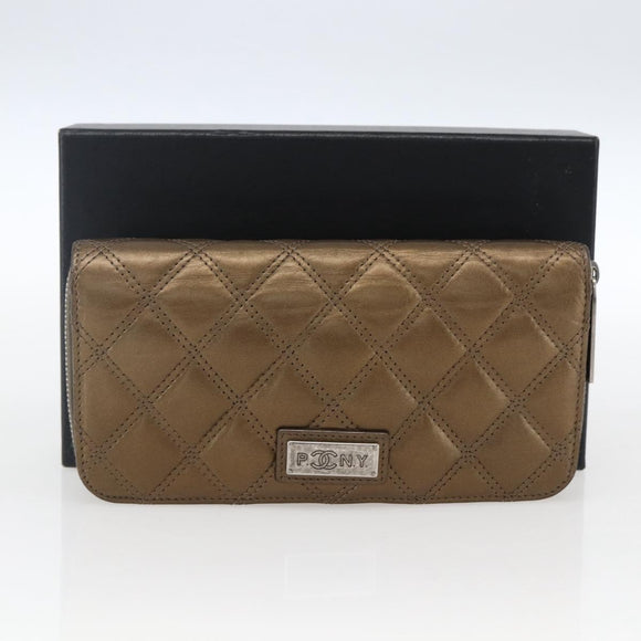 CHANEL Bicolore Lange Portemonnee Leer Goud CC Auth LNZ276V