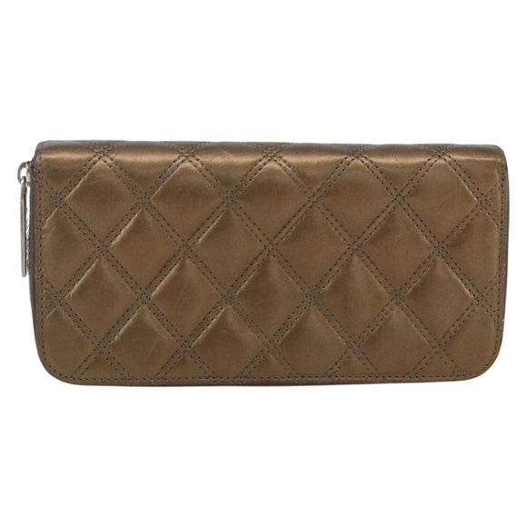 CHANEL Bicolore Lange Portemonnee Leer Goud CC Auth LNZ276V