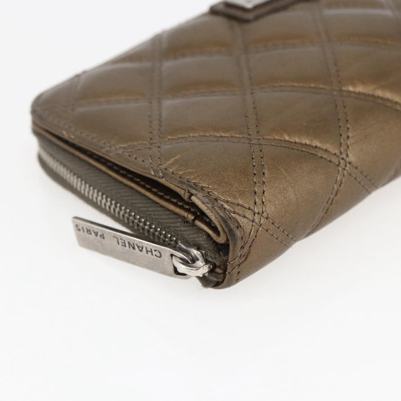 CHANEL Bicolore Lange Portemonnee Leer Goud CC Auth LNZ276V
