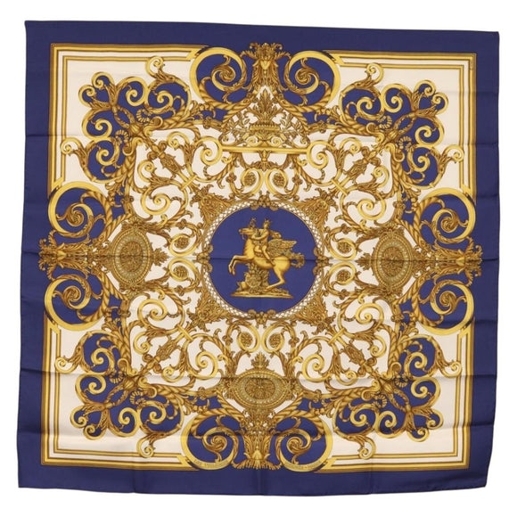 HERMES Carre 90 Scarf ""Les Tuileries"" Silk Blue Auth LNZ279V