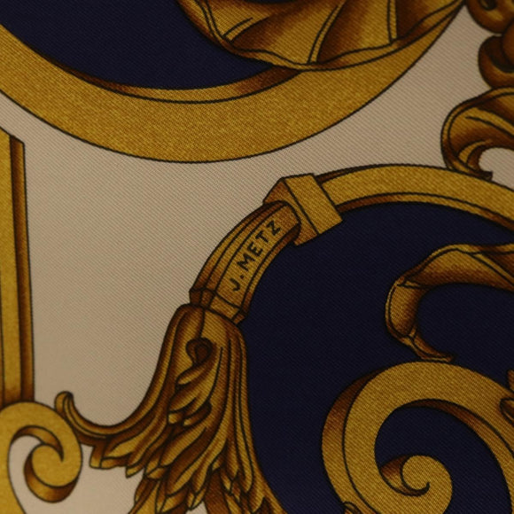 HERMES Carre 90 Scarf ""Les Tuileries"" Silk Blue Auth LNZ279V