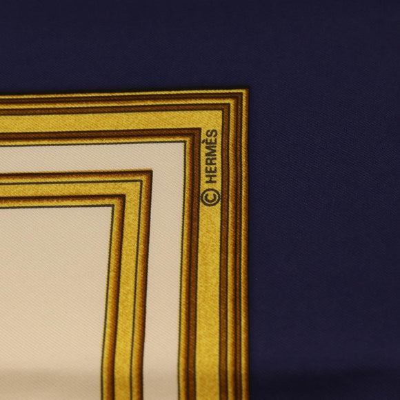 HERMES Carre 90 Scarf ""Les Tuileries"" Silk Blue Auth LNZ279V