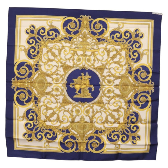 HERMES Carre 90 Scarf ""Les Tuileries"" Silk Blue Auth LNZ279V