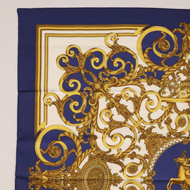 HERMES Carre 90 Scarf ""Les Tuileries"" Silk Blue Auth LNZ279V - 0