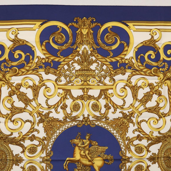 HERMES Carre 90 Scarf ""Les Tuileries"" Silk Blue Auth LNZ279V
