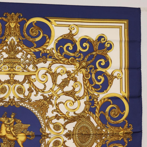 HERMES Carre 90 Scarf ""Les Tuileries"" Silk Blue Auth LNZ279V