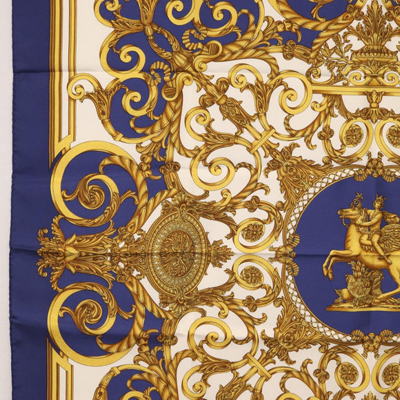 HERMES Carre 90 Scarf ""Les Tuileries"" Silk Blue Auth LNZ279V