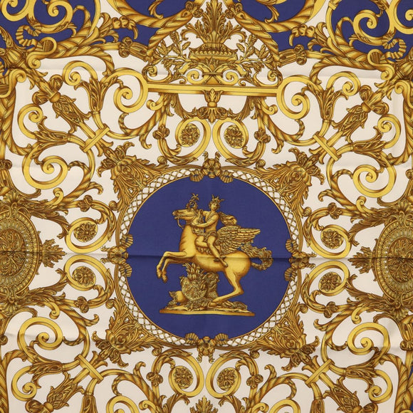 HERMES Carre 90 Scarf ""Les Tuileries"" Silk Blue Auth LNZ279V
