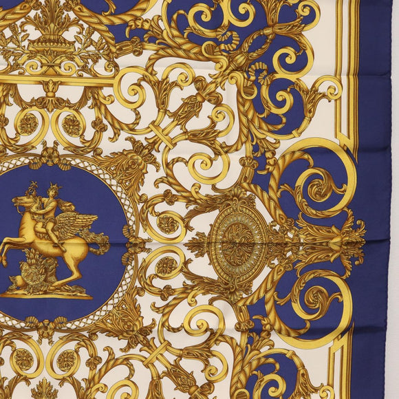 HERMES Carre 90 Scarf ""Les Tuileries"" Silk Blue Auth LNZ279V