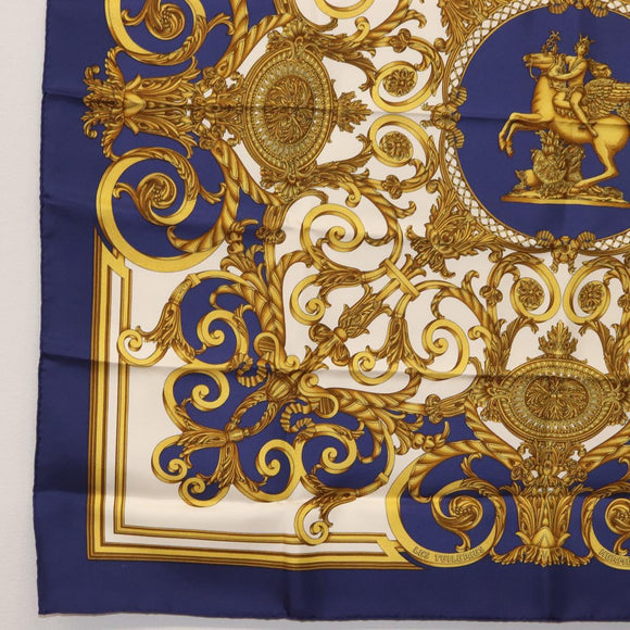 HERMES Carre 90 Scarf ""Les Tuileries"" Silk Blue Auth LNZ279V