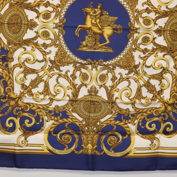 HERMES Carre 90 Scarf ""Les Tuileries"" Silk Blue Auth LNZ279V