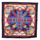 HERMES Carre 90 Scarf ""GRANDE TENUE"" Silk Blue Auth LNZ280M-1