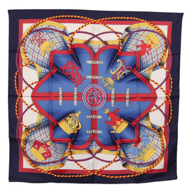 HERMES Carre 90 Scarf ""GRANDE TENUE"" Silk Blue Auth LNZ280M