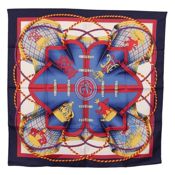 HERMES Carre 90 Scarf ""GRANDE TENUE"" Silk Blue Auth LNZ280M