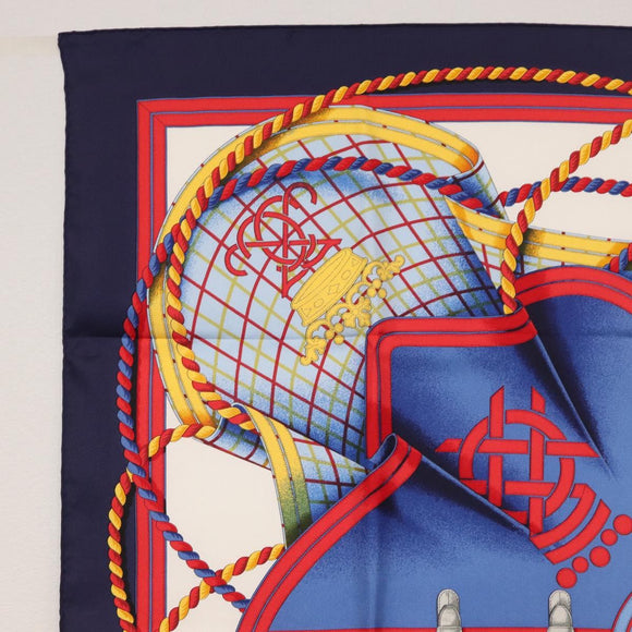 HERMES Carre 90 Scarf ""GRANDE TENUE"" Silk Blue Auth LNZ280M