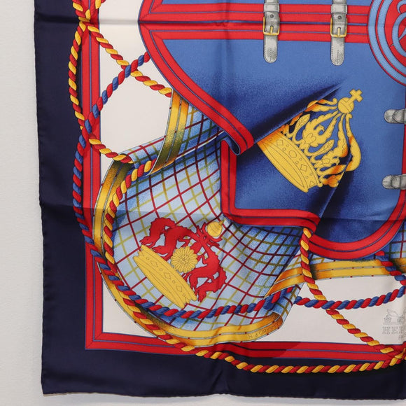 HERMES Carre 90 Scarf ""GRANDE TENUE"" Silk Blue Auth LNZ280M