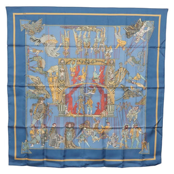 HERMES Carre 90 Scarf ""LE TEMPS des MARIONNETTES"" Silk Blue Auth LNZ284A