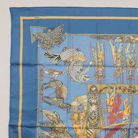 HERMES Carre 90 Scarf ""LE TEMPS des MARIONNETTES"" Silk Blue Auth LNZ284A - 0