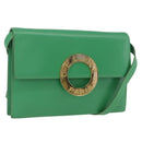 CELINE Circle Shoulder Bag Leather Green Gold Auth LNZ294V-1