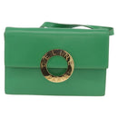 CELINE Circle Shoulder Bag Leather Green Gold Auth LNZ294V-2