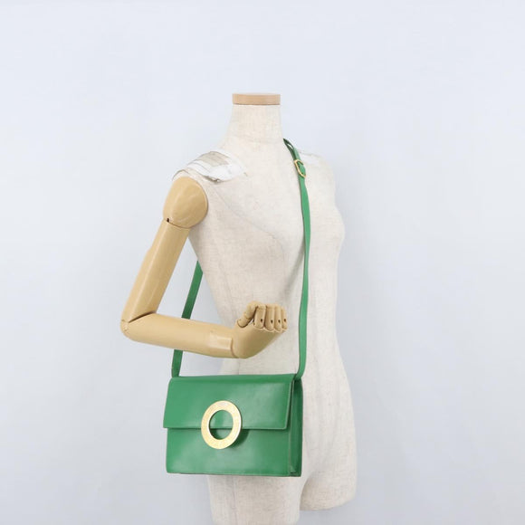 CELINE Circle Shoulder Bag Leather Green Gold Auth LNZ294V