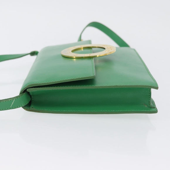 CELINE Circle Shoulder Bag Leather Green Gold Auth LNZ294V