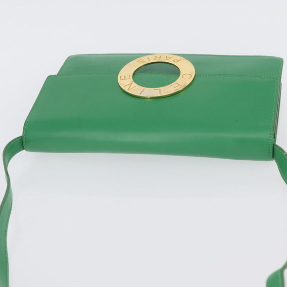 CELINE Circle Shoulder Bag Leather Green Gold Auth LNZ294V