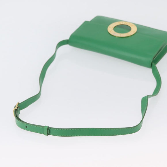 CELINE Circle Shoulder Bag Leather Green Gold Auth LNZ294V