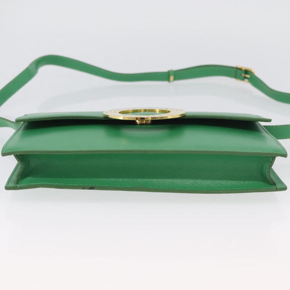 CELINE Circle Shoulder Bag Leather Green Gold Auth LNZ294V