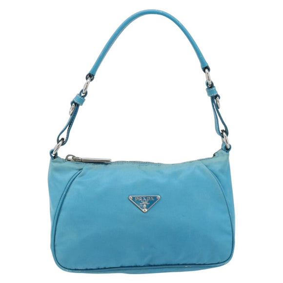 PRADA Shoulder Bag Nylon Light Blue Silver Auth LNZ298