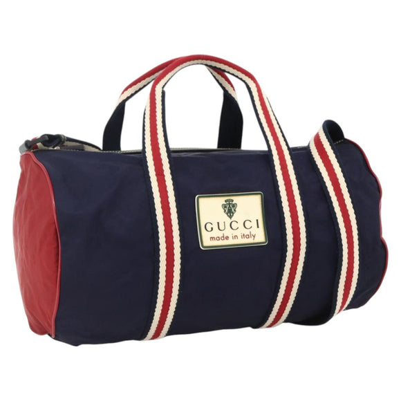 GUCCI Sherry Line Hand Bag Nylon 2way Navy Red 189657 Auth LNZ304