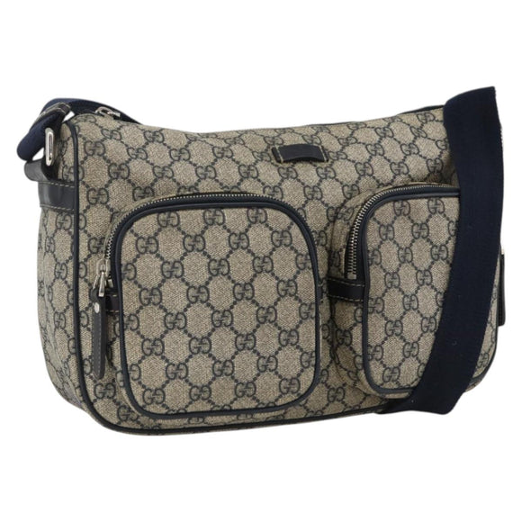 GUCCI GG Supreme Shoulder Bag PVC Navy Silver 246881 Auth LNZ310
