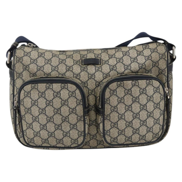 GUCCI GG Supreme Shoulder Bag PVC Navy Silver 246881 Auth LNZ310