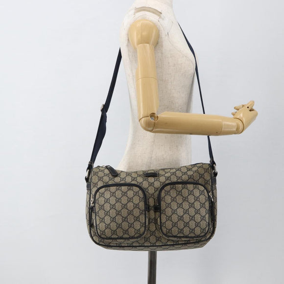 GUCCI GG Supreme Shoulder Bag PVC Navy Silver 246881 Auth LNZ310