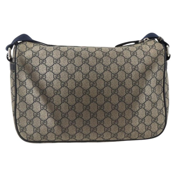 GUCCI GG Supreme Shoulder Bag PVC Navy Silver 246881 Auth LNZ310