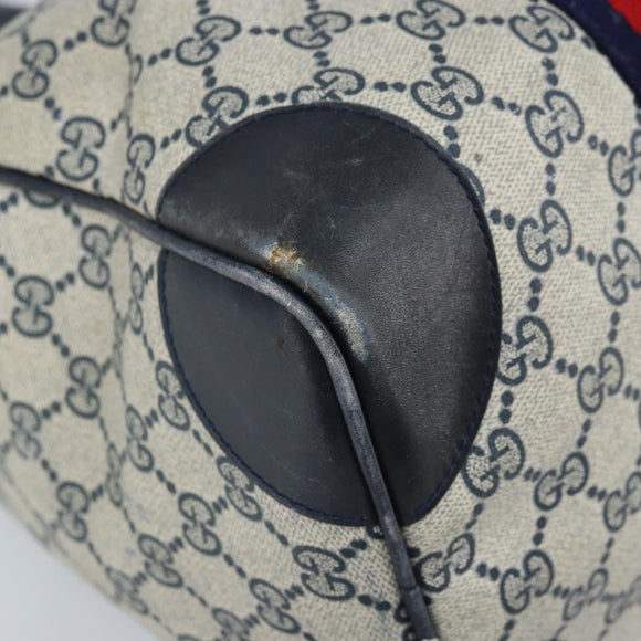 GUCCI GG Supreme Sherry Line Boston Bag PVC Navy Gold Auth LNZ314