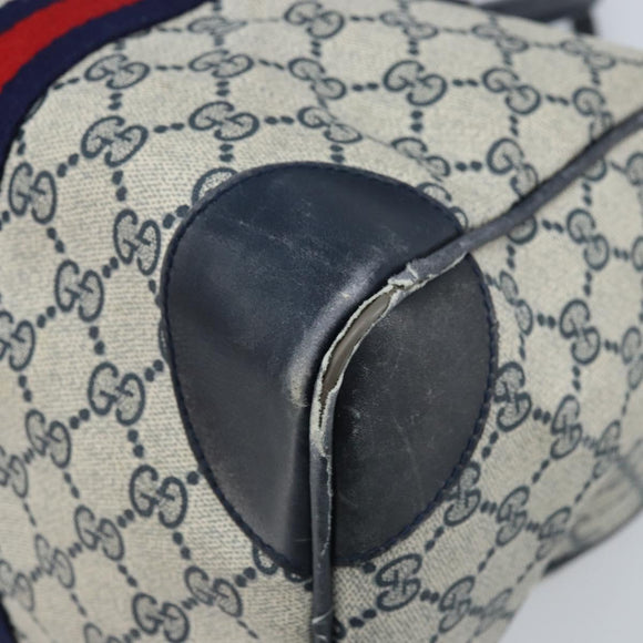 GUCCI GG Supreme Sherry Line Boston Bag PVC Navy Gold Auth LNZ314