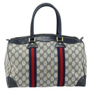 GUCCI GG Supreme Sherry Line Boston Bag PVC Navy Gold Auth LNZ314-13