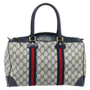 GUCCI GG Supreme Sherry Line Boston Bag PVC Navy Gold Auth LNZ314-2