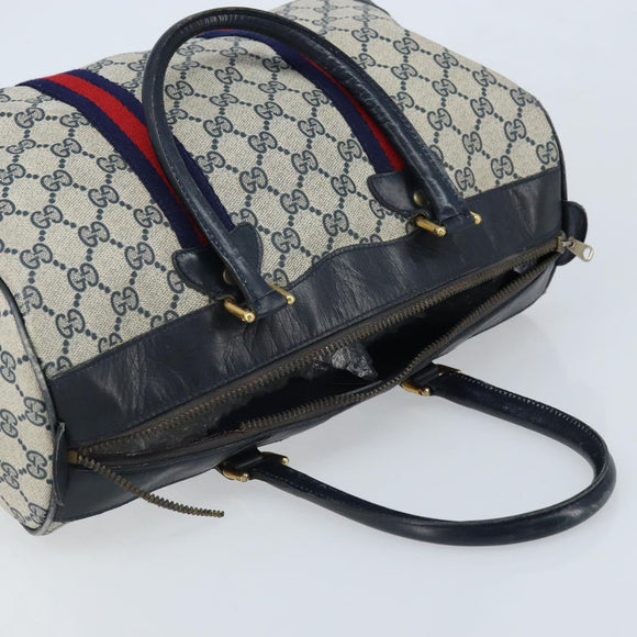 GUCCI GG Supreme Sherry Line Boston Bag PVC Navy Gold Auth LNZ314