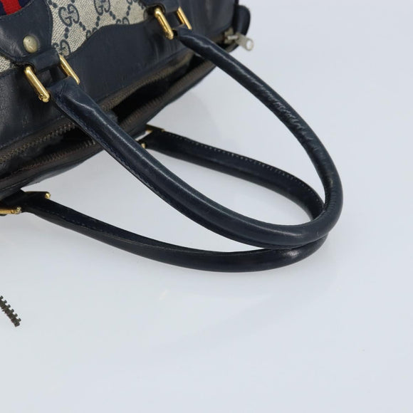 GUCCI GG Supreme Sherry Line Boston Bag PVC Navy Gold Auth LNZ314