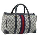 GUCCI GG Supreme Sherry Line Boston Bag PVC Navy Gold Auth LNZ318-1