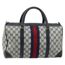 GUCCI GG Supreme Sherry Line Boston Bag PVC Navy Gold Auth LNZ318-13