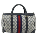 GUCCI GG Supreme Sherry Line Boston Bag PVC Navy Gold Auth LNZ318-2