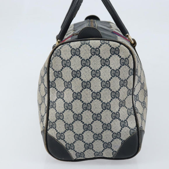 GUCCI GG Supreme Sherry Line Boston Bag PVC Navy Gold Auth LNZ318