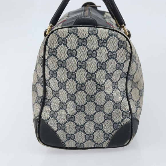 GUCCI GG Supreme Sherry Line Boston Bag PVC Navy Gold Auth LNZ318