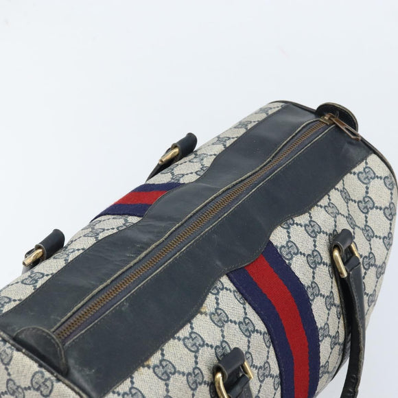 GUCCI GG Supreme Sherry Line Boston Bag PVC Navy Gold Auth LNZ318