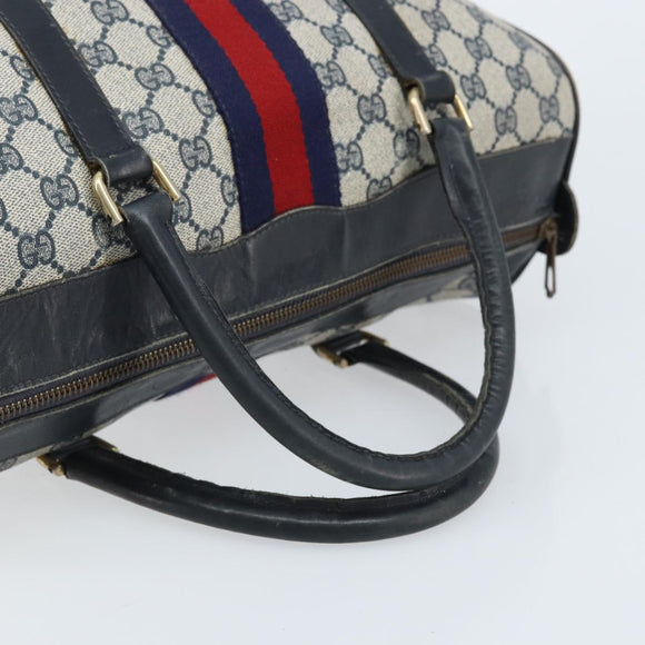 GUCCI GG Supreme Sherry Line Boston Bag PVC Navy Gold Auth LNZ318